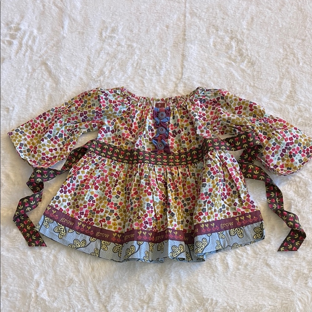 Matilda Jane Girls Floral Peasant Top/Dress with Ribbon Waist  SZ 2